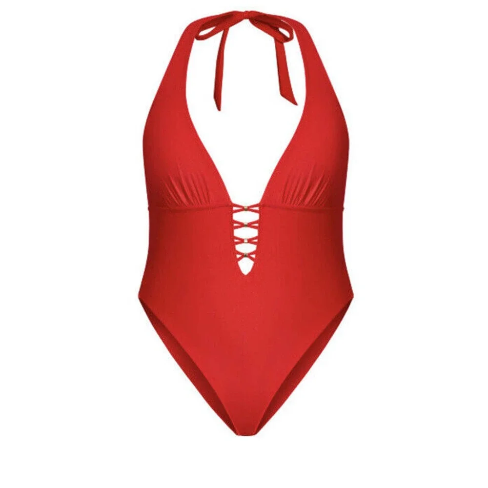 New City Chic Womans Swimsuit Sz 16 Tigerlilly Red Gidget One Piece High Leg NWT